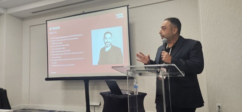 Al Sefati speaking at Camp MIVA 2025 on Search Strategy for eCommerce