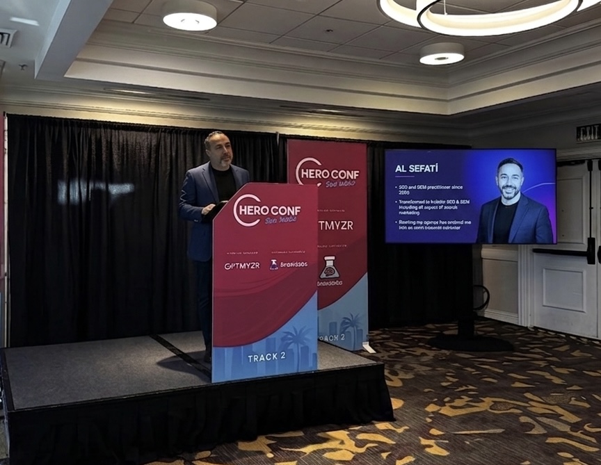 Al Sefati speaking at HeroConf 2025 on Integrating SEO and SEM